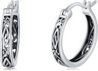 wholesale 925 Sterling Silver Hypoallergenic Small Hoop Celtic Knotwork Earrings for Women-Viking-Oxidizied-Viking-Oxidizied