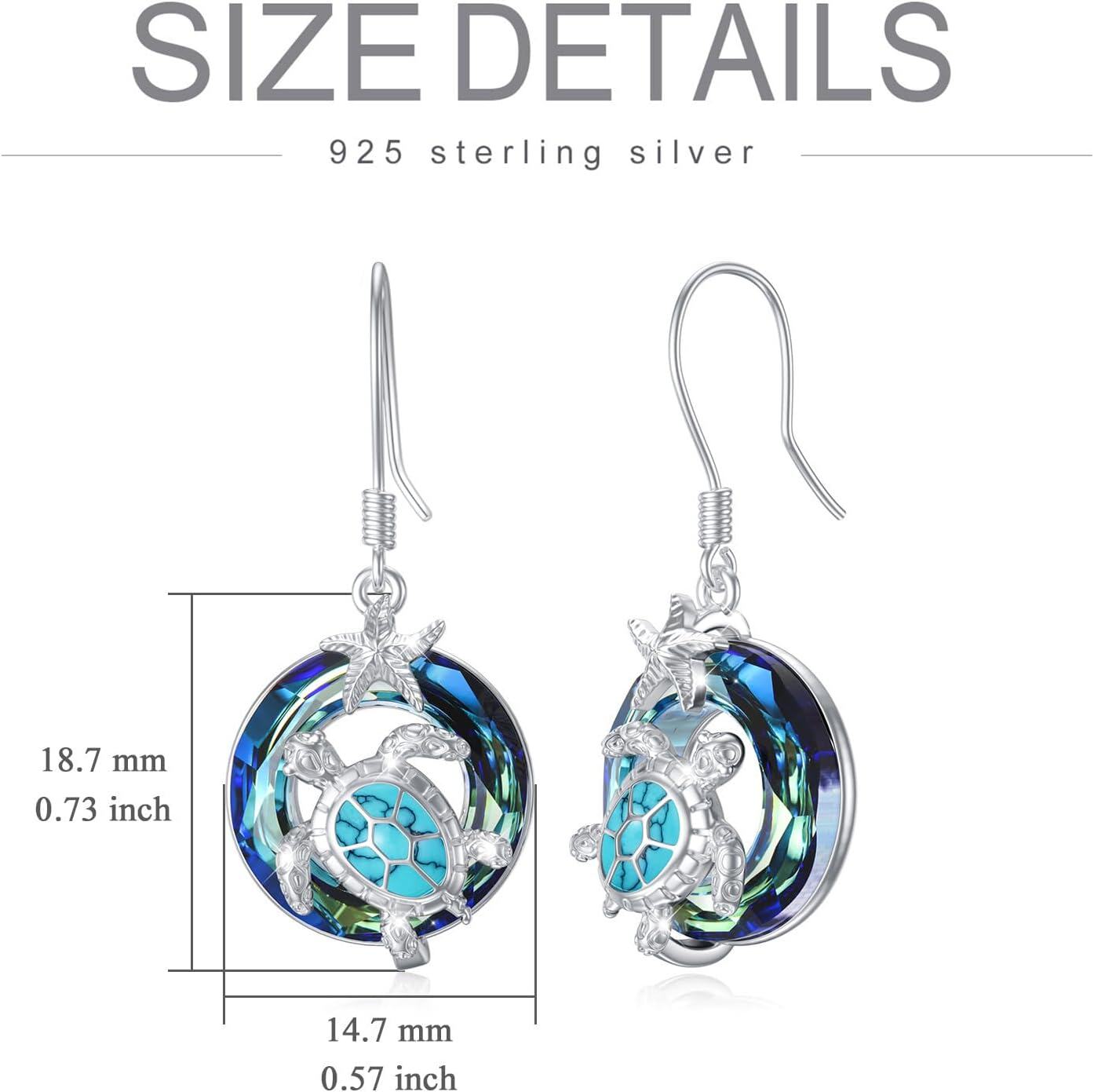 Sterling Silver Crystal Sea Turtle Dangle Earrings for Women Valentine s Day Gifts-0-5