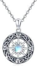 wholesale 925 Sterling Silver Moonstone Celtic Knot Compass Pendant Necklace for Women-0-0