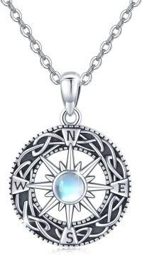 wholesale 925 Sterling Silver Moonstone Celtic Knot Compass Pendant Necklace for Women-Compass #2