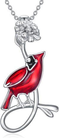 wholesale 925 Sterling Silver Birthstone Highland Cow Panda Fox Frog Koala Guinea Pig Elephant Necklace Gift-Red Bird