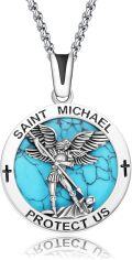 wholesale 925 Sterling Silver Turquoise Saint Michael Protect Us Medal Necklace for Men & Women-0-0