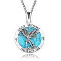 wholesale 925 Sterling Silver Turquoise Saint Michael Protect Us Medal Necklace for Men & Women-0-0