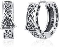 wholesale Silver Metal Celtic Knot Huggie Hoop Earrings for Men with Triquetra Symbol 925 Sterling Silver-Valknut Hoop Earrings-Silver