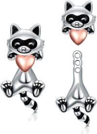 wholesale Sterling Silver Animal Stud Earrings Cute Axolotl Cow Pig Koala Frog Bulldog Panda Highland Cow Bee Cat for Women Christmas Birthday-01-Adjustable Raccoon