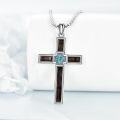 wholesale 925 Sterling Silver Cross with Turquoise and Wooden Inlay Pendant Necklace -0-1