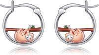 wholesale 925 Sterling Silver Sloth Charm Hoop Earrings for Girls and Women - Adorable Animal  Set-Sloth