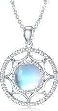 wholesale  925 Sterling Silver Moonstone & AAA Cubic Zirconia Sun Pendant Necklace for Women, Elegant Jewelry Gift for Mom Wife Girlfriend-0-0