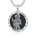 wholesale 925 Sterling Silver Saint Christopher Black Onyx Oval Pendant Necklace-0-0