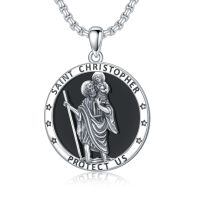 wholesale 925 Sterling Silver Saint Christopher Black Onyx Oval Pendant Necklace-B01. St christopher (Black Onyx)