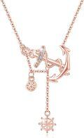 wholesale Rose Gold 925 Sterling Silver Nautical Compass & Ship Wheel Charm Anchor Dangle Pendant Necklace - Vintage  for Women-0-0