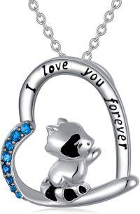 wholesale 925 Sterling Silver Blue Crystal Raccoon Pendant Necklace Gifts for Women Girls-Raccoon Necklace