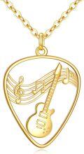 wholesale 10K Gold Guitar Pick Shaped Music Notes Pendant Necklace s for Women-0-0