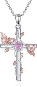 wholesale Sterling Silver with Birthstone Hummingbird Butterfly Cross Necklace for Women-0-0