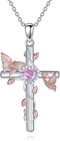 wholesale Sterling Silver with Birthstone Hummingbird Butterfly Cross Necklace for Women-sterling sliver
