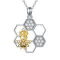 TOUPOP 925 Sterling Silver Bee/Ladybug Pendant Honeycomb Crown Necklace-0-0