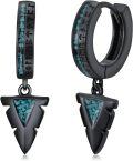 wholesale 925 Sterling Silver Turquoise Triangle Arrowhead Huggie Hoop Earrings-0-0