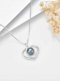 wholesale Silver 925 Sterling Silver White Gold Plated Blue Freshwater Pearl Heart Pendant Necklace with Cubic Zirconia Accents and I Love You Forever Engraving 45cm Chain Length-0-2