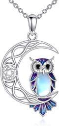 wholesale 925 Sterling Silver Purple Moonstone Owl Pendant Necklace-0-0