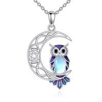 wholesale 925 Sterling Silver Moon Owl Pendant Necklace Wholesale With Colorful Details-O-Owl