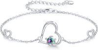wholesale 925 Sterling Silver Heart and Opal Sea Turtle Charm Anklet Beach Jewelry for Women Girls 7-8 Adjustable Chain Length-D-Abalone