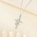 wholesale 925 Sterling Silver Floral Cross Pendant with Cubic Zirconia and Chain for Women-0-4