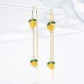 wholesale 925 Sterling Silver Yellow Lemon Drop Earrings for Women  3D Fruits Charm Long Chain Hanging Novelty Accessories-0-1