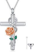 wholesale 925 Sterling Silver Cross Rose & Emeralds Memorial Jewelry Urn Necklace with Funnel and Chain-0-0