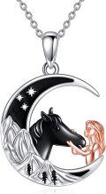wholesale 925 Sterling Silver Moon Horse Girl Pendant Necklace s for Women-0-0