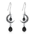 wholesale 925 Sterling Silver Crescent Moon Drop Earrings with Garnet and Red Crystal Accents-0-55