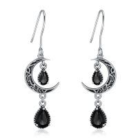 wholesale 925 Sterling Silver Crescent Moon Drop Earrings with Garnet and Red Crystal Accents-Black