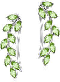 wholesale Sterling Silver Austrian Crystal Leaf Ear Climbers Hypoallergenic Earrings for Sensitive Ears-Simulated Peridot