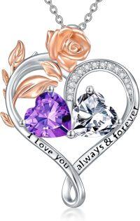 wholesale Sterling Silver Rose Quartz Heart Birthstone Necklace for Women Valentine s Day Gift-02-04-Feb-Apr Birthstones