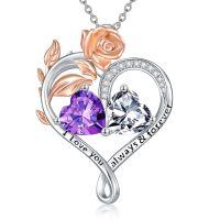 wholesale 925 Sterling Silver Rose Quartz Heart Birthstone Necklace for Women Valentine s Day Gift-02-04-Feb-Apr Birthstones
