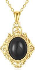 wholesale Gold-Plated 925 Sterling Silver Black Onyx and Opal Bohemian Pendant Necklace-0-0