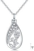 wholesale 925 Sterling Silver Floral Tear Drop Cremation Keepsake Pendant Necklace w/Funnel Kit for Women-0-0