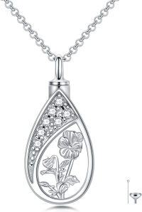 wholesale 925 Sterling Silver Floral Tear Drop Cremation Keepsake Pendant Necklace w/Funnel Kit for Women-02-February-Violet Flower