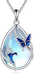 wholesale 925 Sterling Silver Blue Opal Butterfly Pendant Necklace for Women-0-0