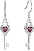 wholesale 925 Sterling Silver Key Shaped Heart Pendant with Red Garnet and Cubic Zirconia Dangle Earrings for Valentine's Gift-0-0