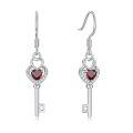 wholesale 925 Sterling Silver Key Shaped Heart Pendant with Red Garnet and Cubic Zirconia Dangle Earrings for Valentine's Gift-0-0