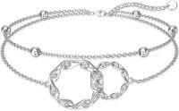 wholesale 925 Sterling Silver Geometric Link Chain Ankle Anklet with Beads and CZ Stones for Women's Footwear Accessories Gifts-Double Ring