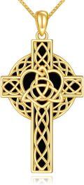 wholesale Gold 925 Sterling Silver Celtic Knot Cross Pendant with Black Onyx and Trinity Heart Charm - Irish Religious Infinity Love Jewelry Set for Women-0-0
