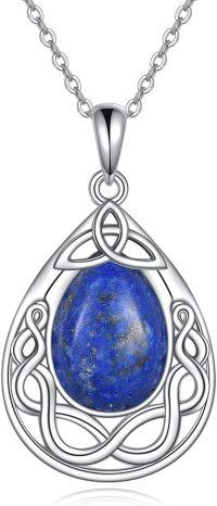 wholesale 925 Sterling Silver Celtic Knot Larimar Teardrop Pendant Necklace for Women- Rhodium Plated