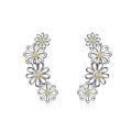 wholesale 925 Sterling Silver Daisy Flower Yellow Zircon Climber Stud Earrings White Gold Plated-0-0