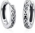 wholesale 925 Sterling Silver Norse Viking Celtic Knot Huggie Hoop Earrings with Black Onyx Accents-0-0