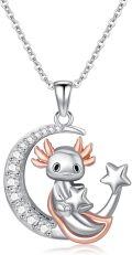 wholesale 925 Sterling Silver Moon & Star Axolotl Charm Necklace - Cute Animal Jewelry for Women-0-0