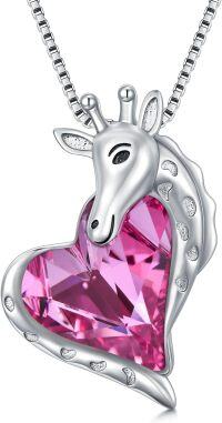 wholesale 925 Sterling Silver Pink Crystal Giraffe Head Heart Pendant Necklace for Girls and Women-Giraffe-Pink
