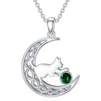 wholesale 925 Sterling Silver Cat And Moon Necklace Wholesale With Ruby Charm-May
