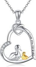 wholesale 925 Sterling Silver Heart Love You Forever Pendant with Ducks and Gold Accents - Gifts for Her-0-0