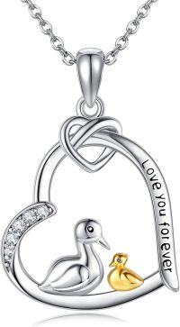 wholesale 925 Sterling Silver Heart Love You Forever Pendant with Ducks and Gold Accents - Gifts for Her-Duck 2